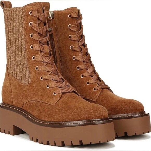 Sam Edelman Womens Size 8.5 Brown Suede Lace-Up Lug Sole Combat Boots Gorpcore - Picture 1 of 13